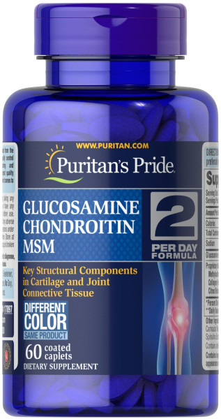 Глюкозамін хондроїтин та МСМ Puritan's Pride (Glucosamine, Chondroitin & MSM-2 Per Day Formula) 60 таблеток