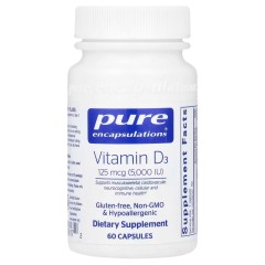 Витамин D3 Pure Encapsulations (Vitamin D3) 125 мкг (5000 МЕ) 60 капсул для поддержания здоровья костей, суставов, груди, простаты, сердца, толстой кишки и иммунитета
