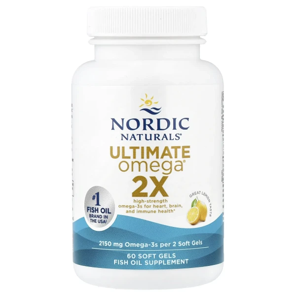 Nordic Naturals, Ultimate Omega 2X, омега-3 кислоти, з лимонним смаком, 2150 мг, 60 капсул (1075 мг у капсулі)
