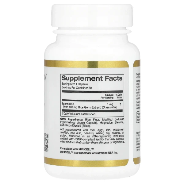 Спермидин с экстрактом зародышей риса California Gold Nutrition (Spermidine) 1 мг 30 капсул