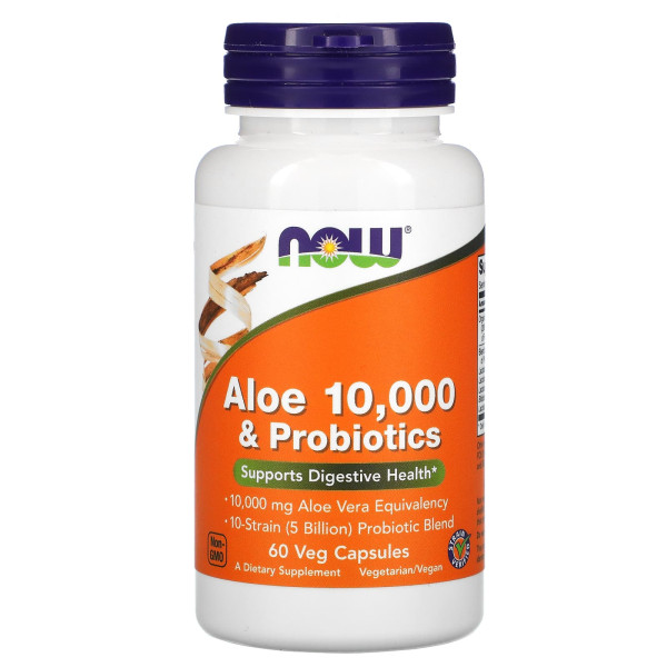 Алоэ вера и пробиотики Now Foods (Aloe 10000 and Probiotics) 60 капсул