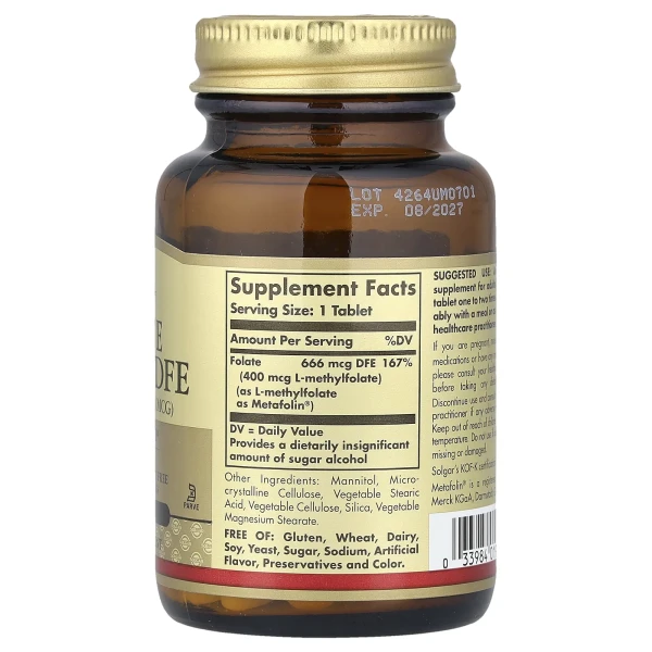 Фолат Solgar (Folate as metafolin) 666 мкг DFE 100 таблеток