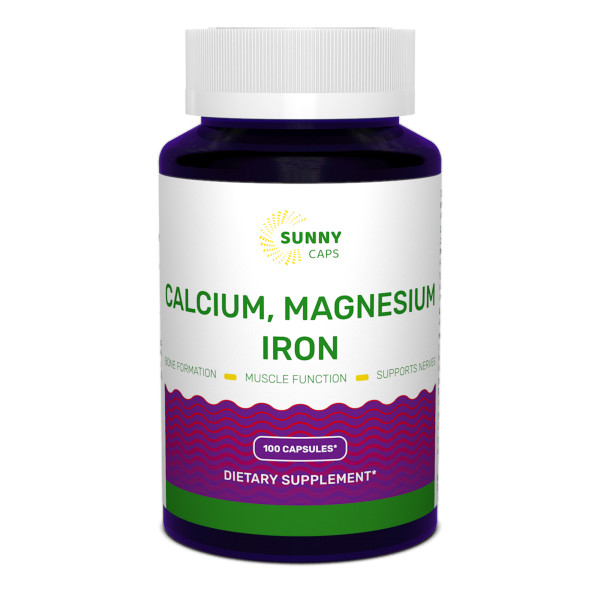 Кальцій, магній, залізо, Calcium, Magnesium and Iron Powerfull, Sunny Caps, 100 капсул