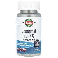 Липосомальное железо с витамином С KAL (Liposomal Iron + C) 30 растительных капсул