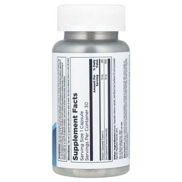 Липосомальное железо с витамином С KAL (Liposomal Iron + C) 30 растительных капсул