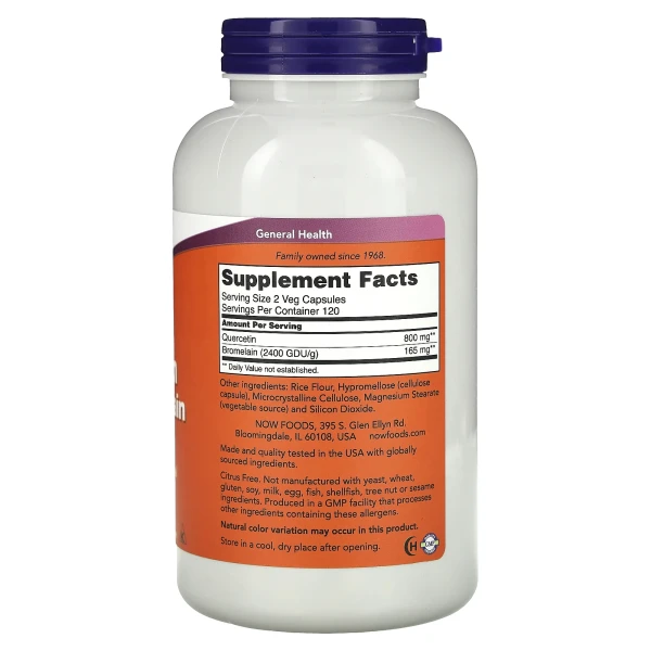 Кверцетин с бромелаином NOW Foods (Quercetin with Bromelain) 240 вегетарианских капсул