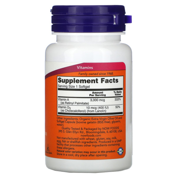 Вітаміни А та Д3 Now Foods (A&D3 essential nutrition) 10000 МО/400 МО 100 капсул