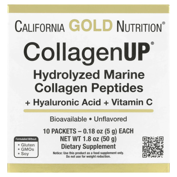 Пептиды морского коллагена с гиалуроновой кислотой и витамином C California Gold Nutrition (CollagenUp) 10 пакетиков