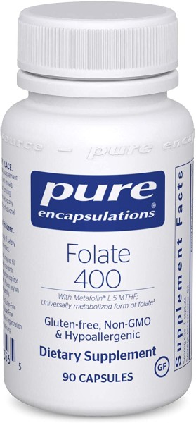 Фолат Pure Encapsulations (Folate) с метилфолатом L-5-MTHF 400 мкг 90 капсул для поддержания здоровья сердечно-сосудистой, клеточной и нервной систем