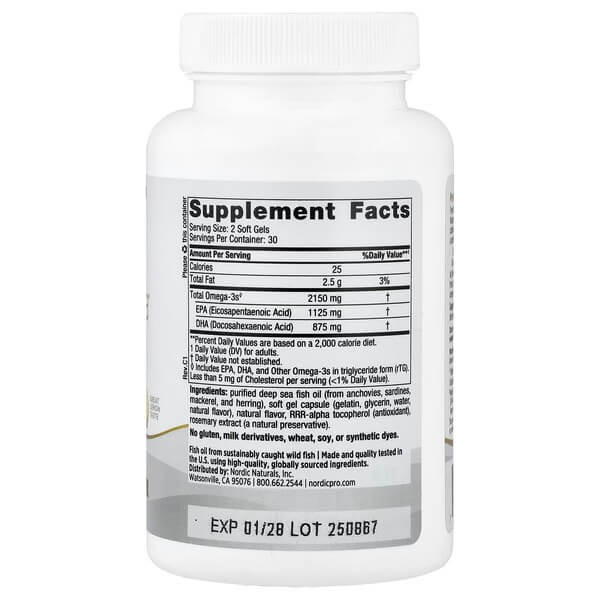 Омега-3 2000 мг Nordic Naturals (ProOmega) 60 рідких капсул зі смаком лимона