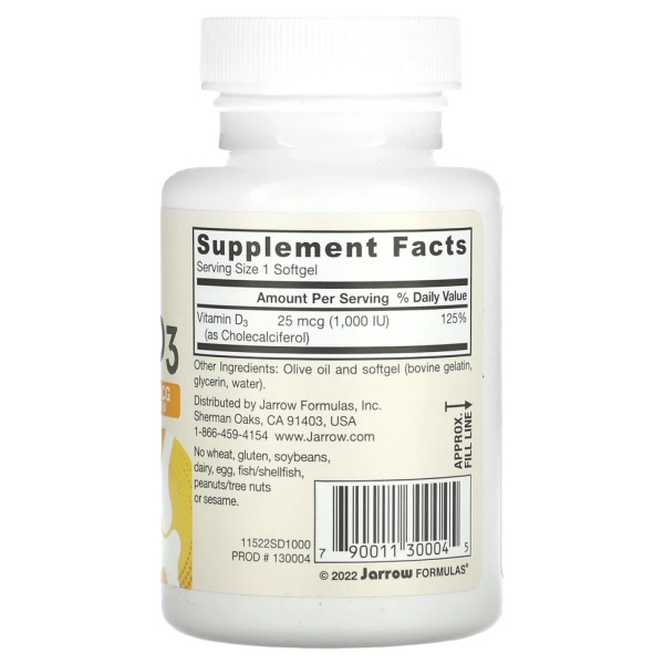 Вітамін Д3 холекальциферол Jarrow Formulas (Vitamin D3) 1000 МО 200 капсул