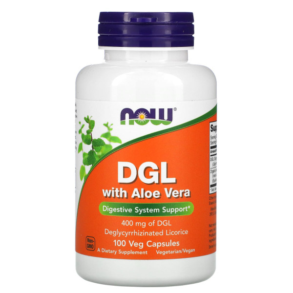 Корінь солодки та алое вера Now Foods (DGL with Aloe Vera) 100 капсул
